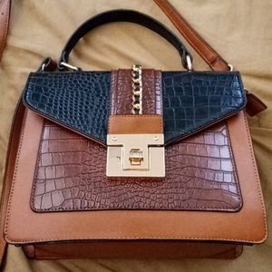 Leather Black and Brown Handbag w/ Extended Strap